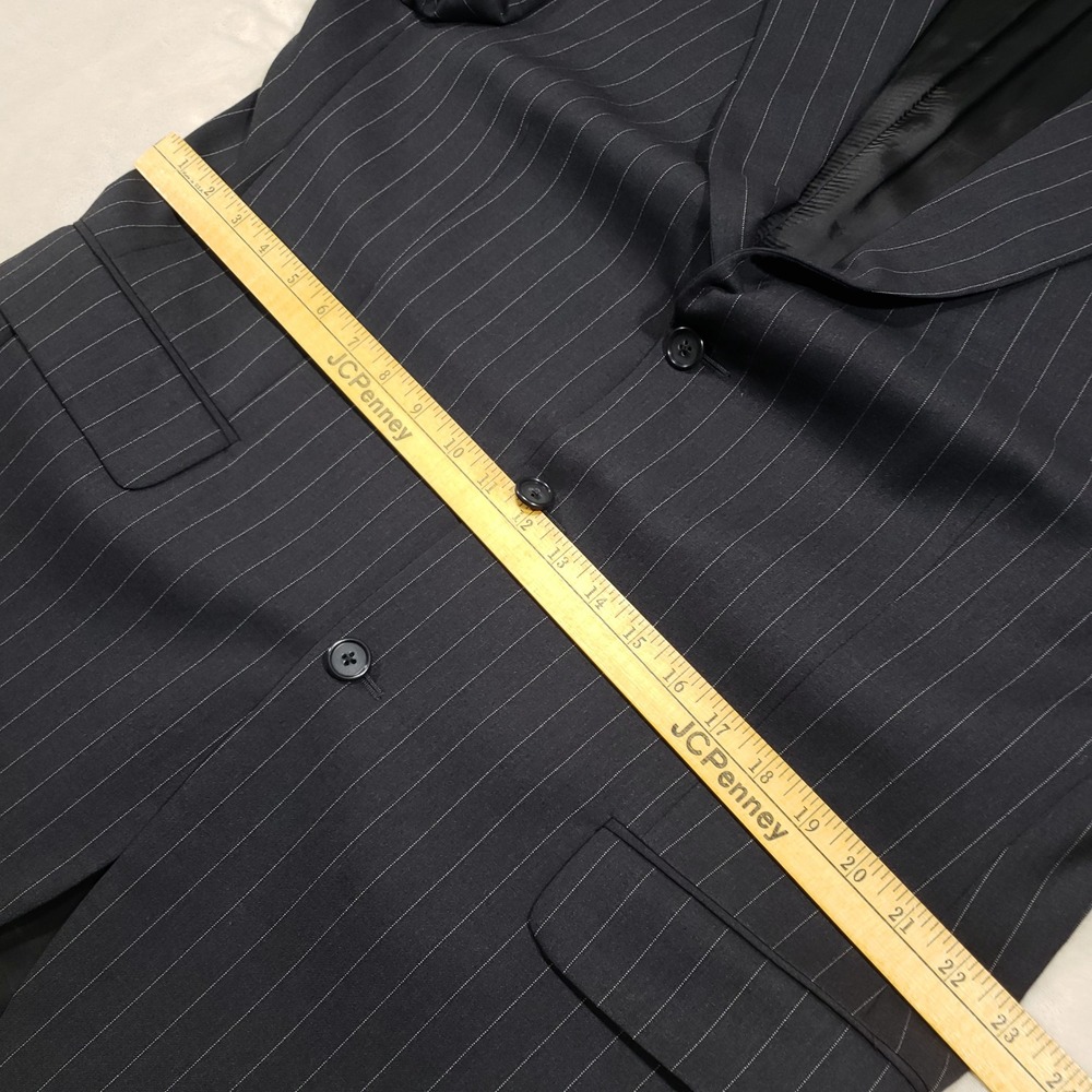 Jack Victor Suit Men 44R Black Pinstripe Super 110s Wool 3-Button Pleated Cuffed - Picture 12 of 16